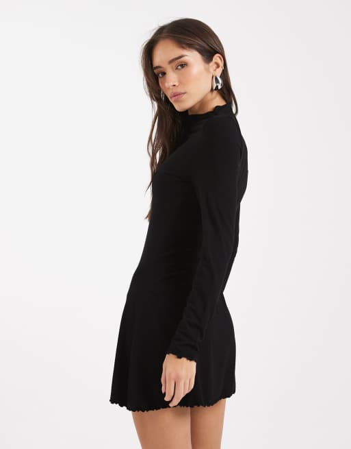 Miss Selfridge – Fit-and-Flare-Minikleid in Schwarz mit Stehkragen, 2 von 4