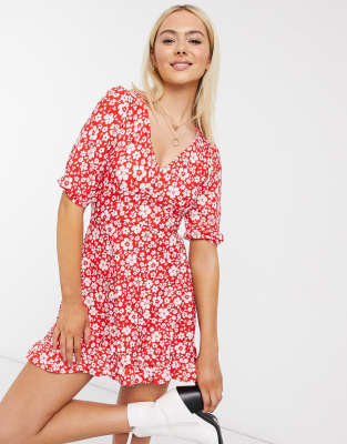 miss selfridge red floral dress