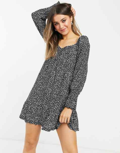 Miss Selfridge fit & flare mini dress in monochrome floral