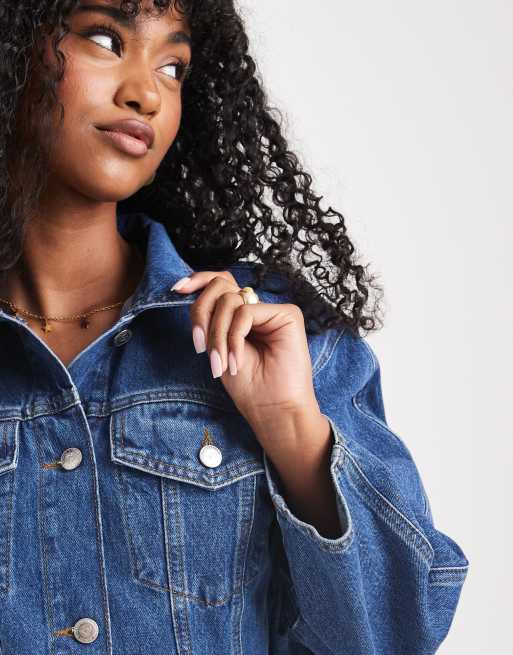 Miss Selfridge fitted corset denim shirt in mid wash