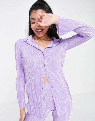 Miss Selfridge fitted plisse shirt in lilac