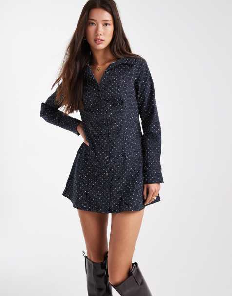 Miss Selfridge fitted poplin shirt dress in polka dot - view 1