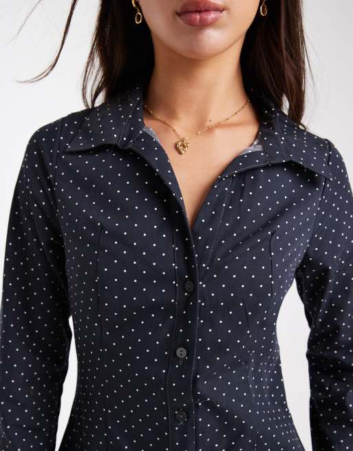 Miss Selfridge fitted poplin shirt dress in polka dot