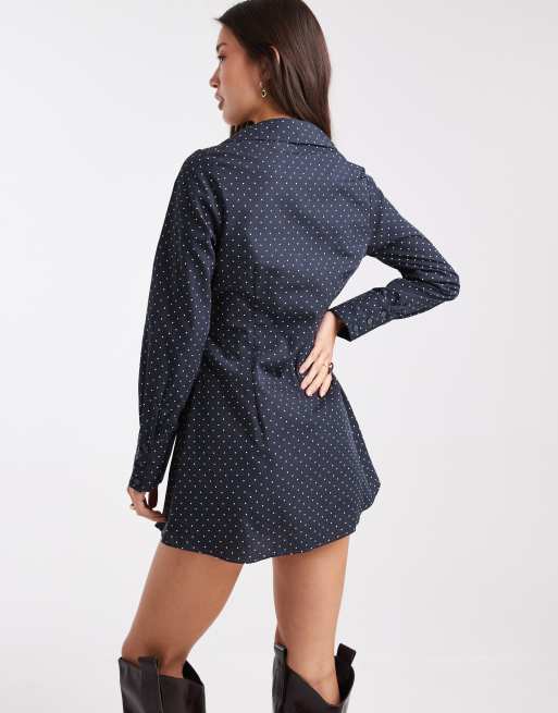 Miss Selfridge fitted poplin shirt dress in polka dot