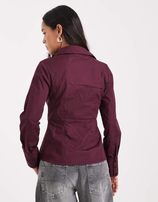 Miss Selfridge fitted poplin shirt in fig, 4 of 4