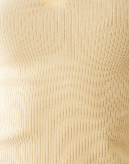 Miss Selfridge fitted rib polo top with picot stitch in buttermilk, 3 of 4