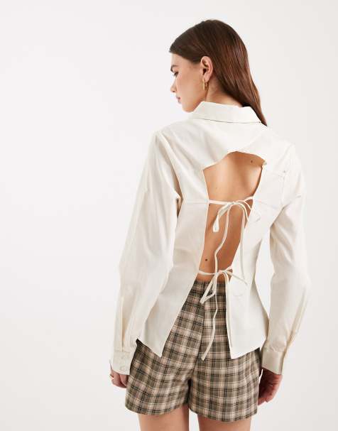 Miss Selfridge fitted shirt with cut out back in ecru - view 1