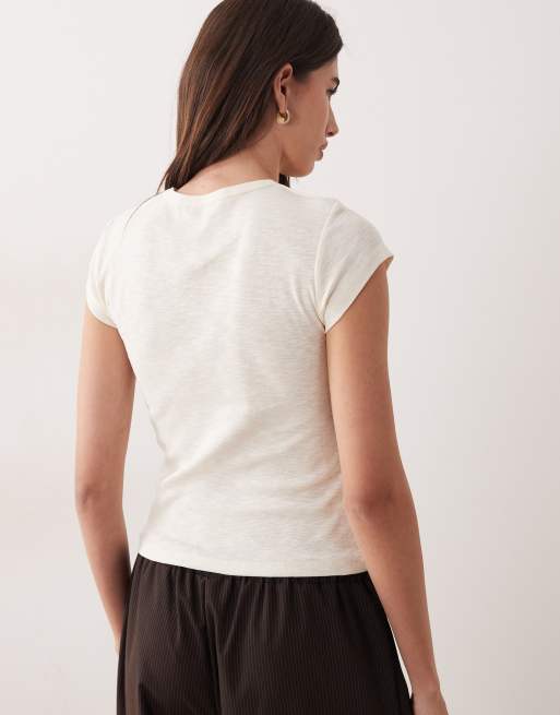 Miss Selfridge fitted slub t-shirt with graphic in cream, 4 of 4