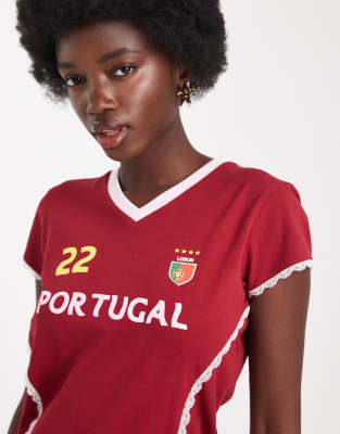 Miss Selfridge Fitted Soccer T-shirt-red In Red