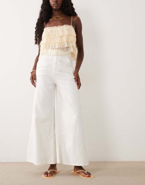 Miss Selfridge flare denim jean co ord in cream - view 1