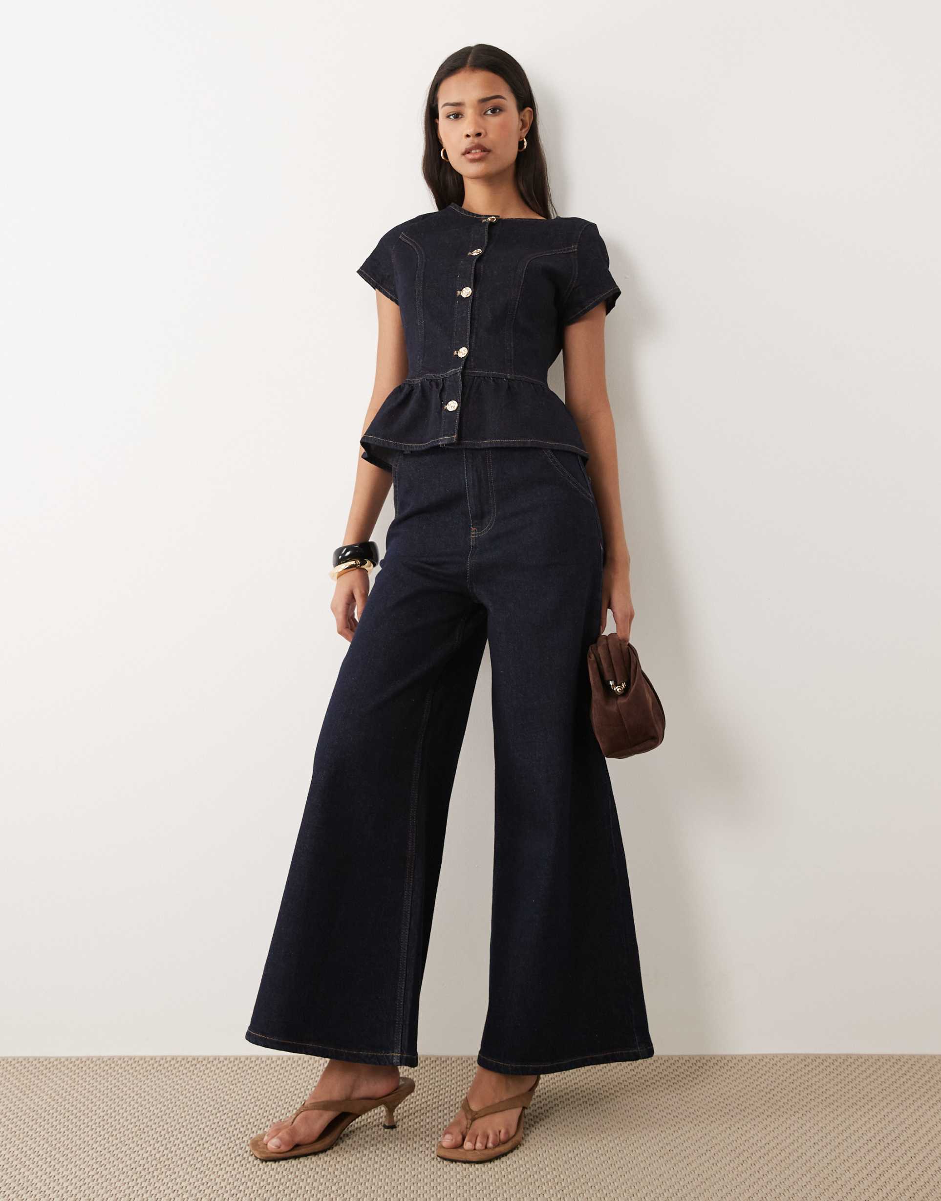 miss selfridge flare denim jean in indigo - part of a set