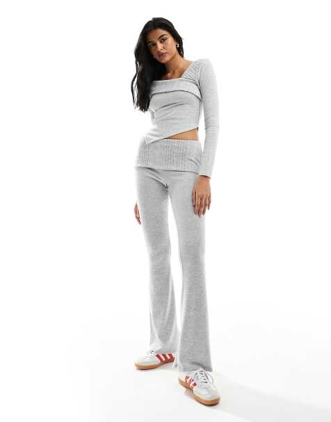 Miss Selfridge flare pants in variegated rib in gray - part of a set - view 1