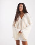 [Miss Selfridge] Miss Selfridge flare sleeve button up peplum blouse in ecru-White S Ecru