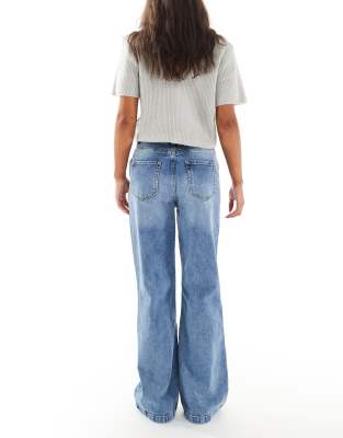 Miss Selfridge flare wide leg jean in mid blue