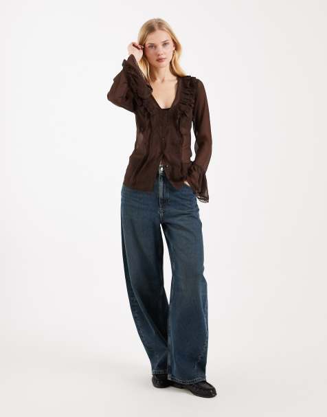 Miss Selfridge flared frill front sleeve chiffon blouse
