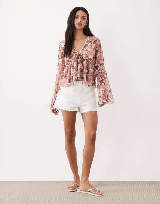 Miss Selfridge flared sleeve ruffle blouse in floral print, 2 of 4
