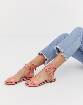 Miss Selfridge flat sandals with ankle detail in pink