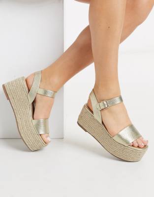 miss selfridge espadrille flatform sandals in gold