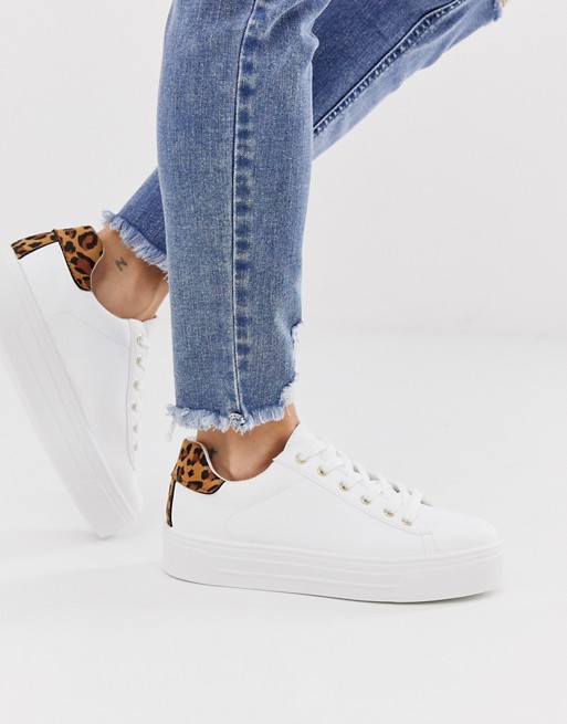 Miss Selfridge flatform trainers with leopard detail in white | ASOS