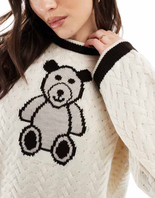 Miss Selfridge – Flätstickad tröja i jacquard och oversize med nallebjörnsmönster, 3 av 4