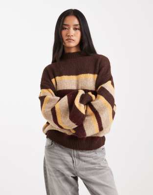 Miss Selfridge - Flauschiger, angerauter Pullover in Schokobraun mit Streifen-Brown