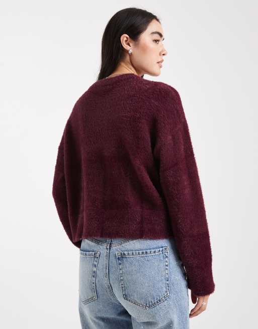 Miss Selfridge – Flauschiger Oversize-Pullover in Pflaume, 4 von 4