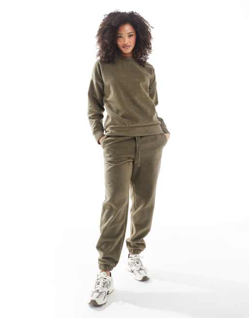 Miss Selfridge fleece lined heart embroidered sweatshirt in khaki, 2 of 4
