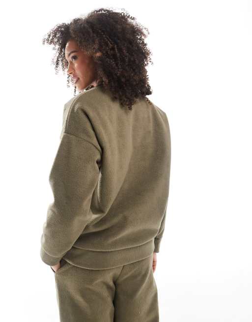 Miss Selfridge fleece lined heart embroidered sweatshirt in khaki, 4 of 4