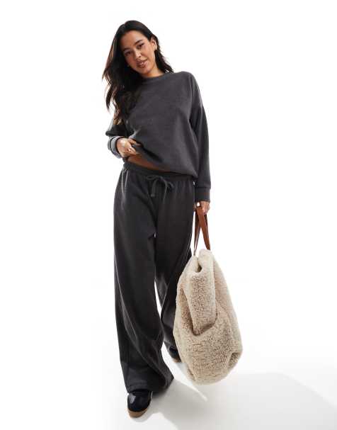 Miss Selfridge fleece trackies in charcoal - view 1