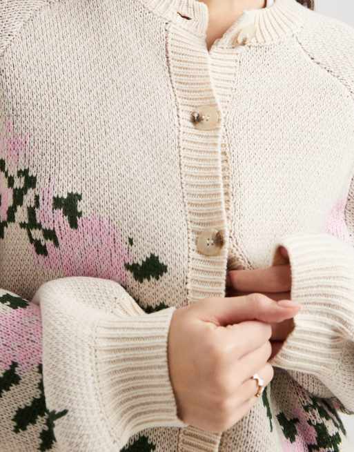 Miss Selfridge – Flerfärgad, blommig kofta i oversized fit med rund halsringning, 2 av 4