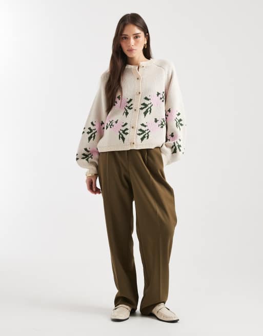 Miss Selfridge – Flerfärgad, blommig kofta i oversized fit med rund halsringning, 3 av 4