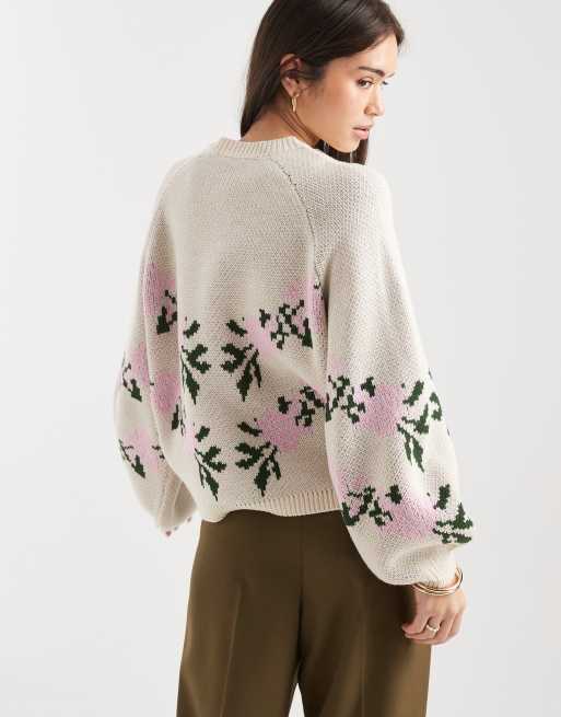Miss Selfridge – Flerfärgad, blommig kofta i oversized fit med rund halsringning, 4 av 4