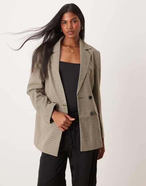 Miss Selfridge – Flerfärgad, dubbelknäppt kavaj i oversize och slouchy-stil med rutigt mönster