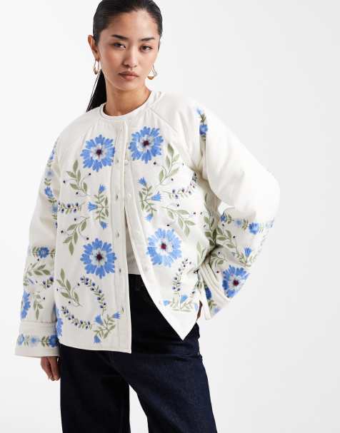 Miss Selfridge – Flerfärgad, vadderad jacka i bomull med broderi - view 1