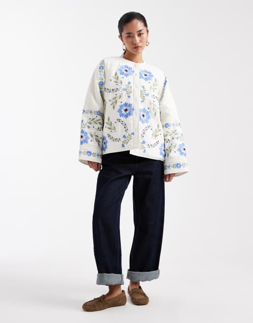 Miss Selfridge – Flerfärgad, vadderad jacka i bomull med broderi, 2 av 4