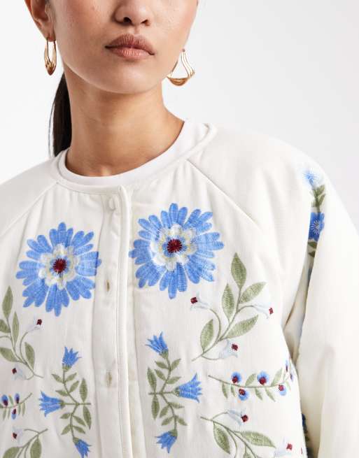 Miss Selfridge – Flerfärgad, vadderad jacka i bomull med broderi, 3 av 4