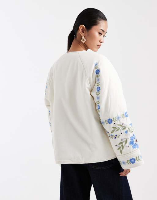 Miss Selfridge – Flerfärgad, vadderad jacka i bomull med broderi, 4 av 4
