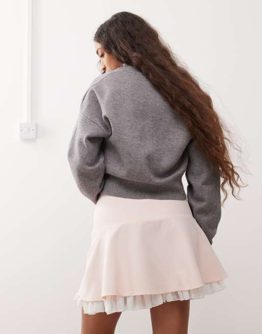 Miss Selfridge flippy mini skirt with bows in pink, 3 of 5