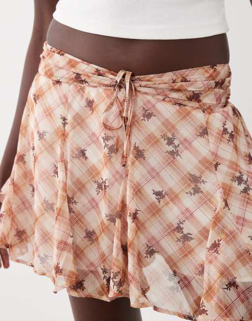 Miss Selfridge flippy skort in check print, 2 of 5