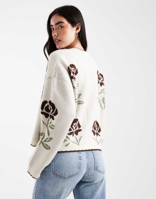 Miss Selfridge floral blanket stitch cardigan in buttermilk
