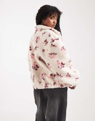 Miss Selfridge Floral Borg Zip Through Jacket-multi In White