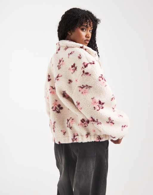 Miss Selfridge floral borg zip through jacket