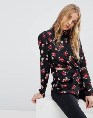 Miss Selfridge Floral Cut Out Blouse-Multi