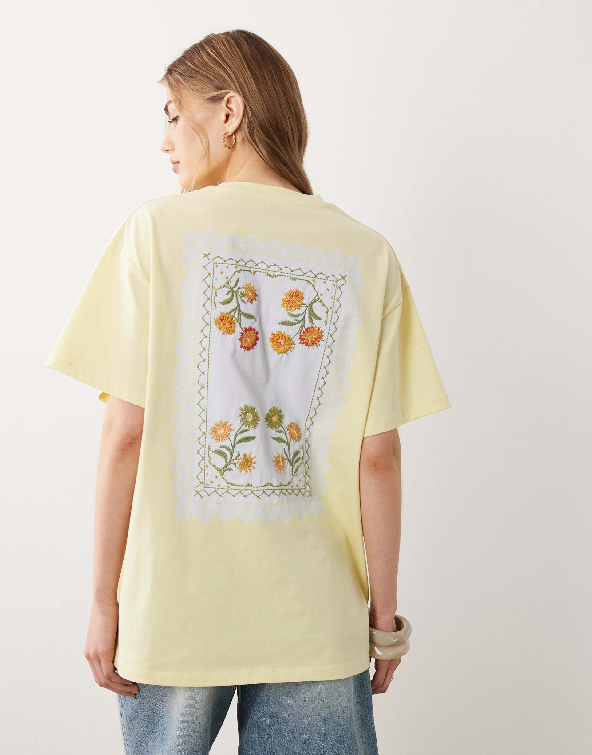 miss selfridge floral graphic t-shirt with embroidery in buttermilk