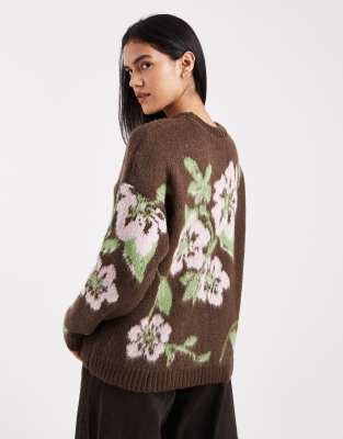 Miss Selfridge Floral Knit Sweater In Multi
