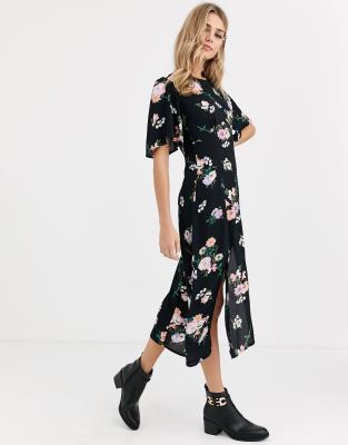 black floral midi