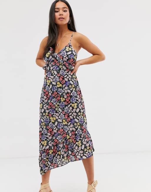 miss selfridge frill hem mini dress in black floral