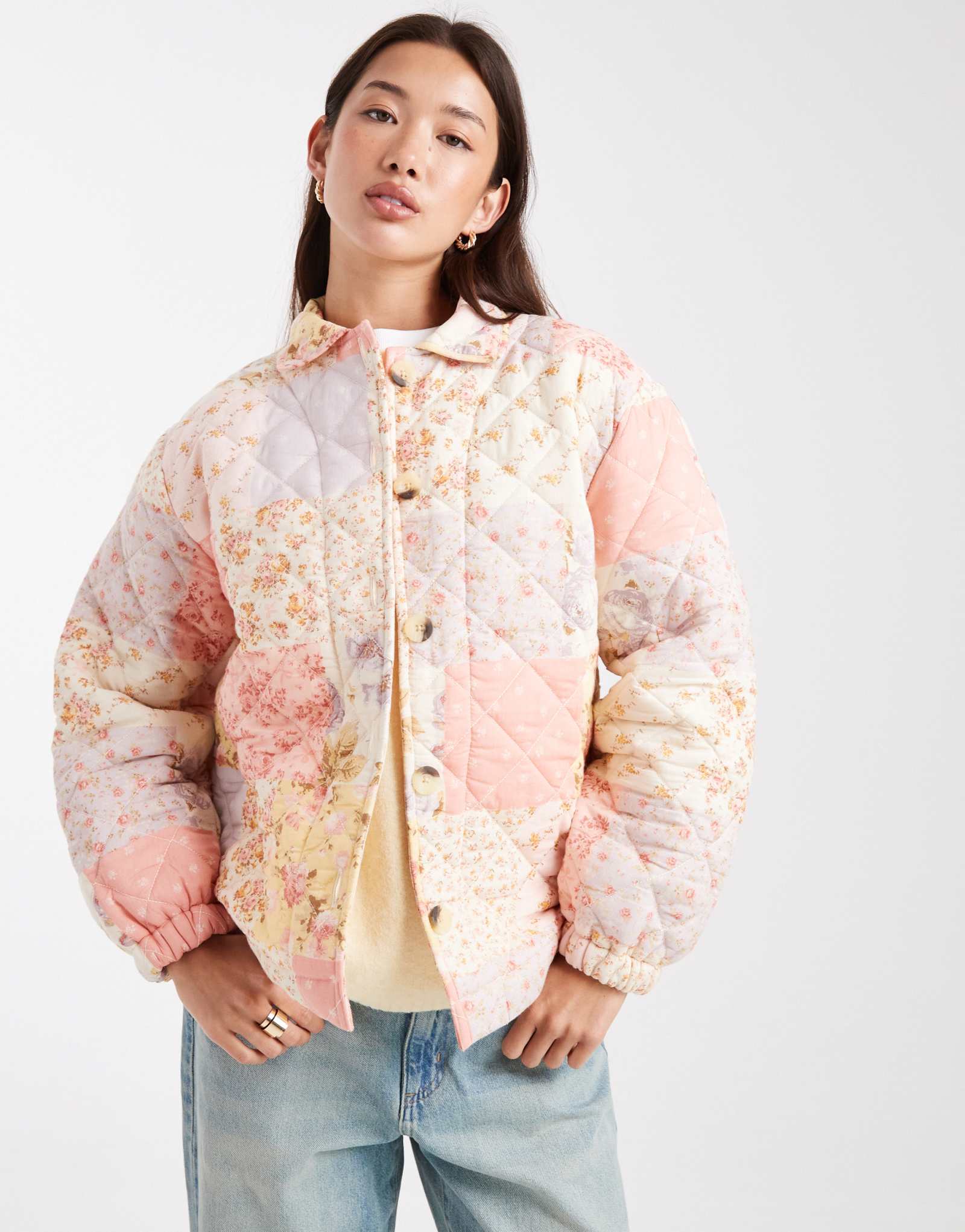 Стеганый жакет Мисс Селфридж в стиле пэчворк с цветочным рисунком