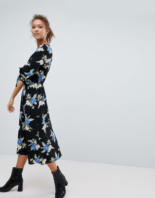 printed button midi dress