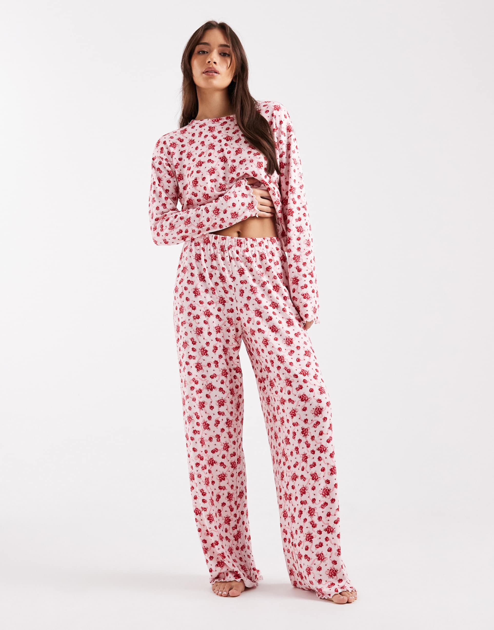 miss selfridge floral print pointelle mix and match pajama bottoms